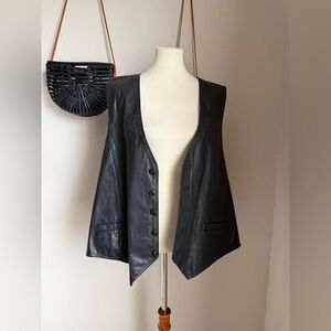Vintage Wilsons Black Button Up Moto Biker Leather Vest, Size 3X